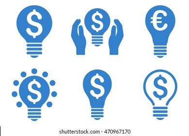 Electric Light Price vector icons. Pictogram style is cobalt flat icons with rounded angles on a white background.