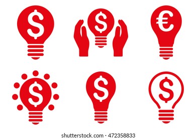 Electric Light Price vector icons. Pictogram style is red flat icons with rounded angles on a white background.