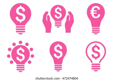 Electric Light Price vector icons. Pictogram style is pink flat icons with rounded angles on a white background.