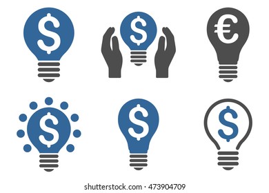 Electric Light Price vector icons. Pictogram style is bicolor cobalt and gray flat icons with rounded angles on a white background.