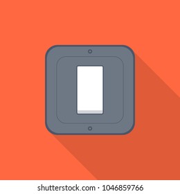 Electric light switch flat icon with long shadow isolated on orange background. Simple light switch in flat style, vector illustration.