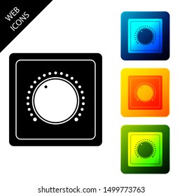 Electric light switch icon isolated. On and Off icon. Dimmer light switch sign. Concept of energy saving. Set icons colorful square buttons. Vector Illustration