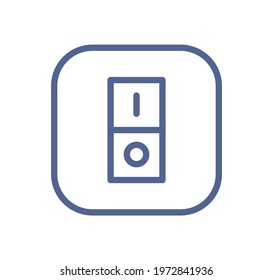 Electric light switch icon with one button. On and off wall switcher sign in line art style. Lineart toggle symbol. Simple linear flat vector illustration isolated on white background