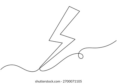 Electric lighting bolt icon continuous one line drawing minimalist power and energy outline vector illustration