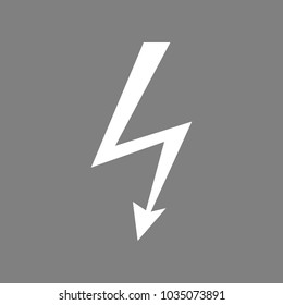 Electric lighting bolt icon. Flash. Vector. White icon on medium gray background. Isolated.