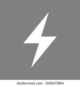 Electric lighting bolt icon. Flash. Vector. White icon on medium gray background. Isolated.