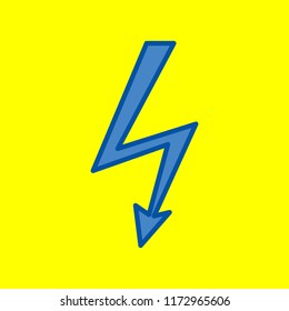 Electric lighting bolt icon. Flash. Vector. Office style blue icon at yellow background.