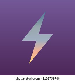 Electric lighting bolt icon. Flash. Vector. Evening gradient icon at violet background.