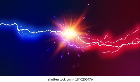 Electric Lightning blue and pink. Concept For Battle, Confrontation Or Fight between two lightning. Abstract Vector Illustration.  - Shutterstock ID 1840205476
