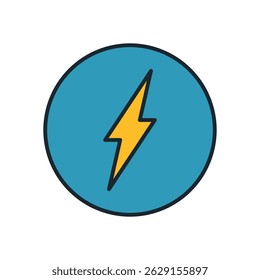 Electric Lightning Bolt Icon in Blue Circle Representing Energy, Power, Electricity, and Speed Concept