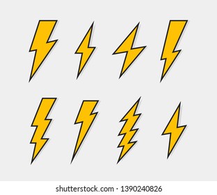 Electric lightning bolt logo set for your needs. Thunder icon. Modern flat style vector illustration.