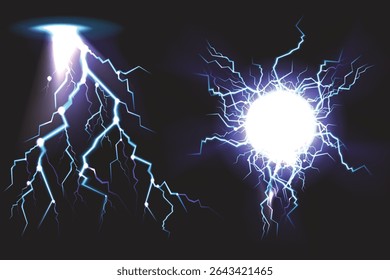 Electric Lightning Bolt Strikes on a Dark Sky and Plasma Energy