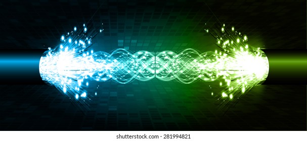 Electric lightning cables. dark blue green background with intense glowing sparkles and glitter. light. Electricity, power, bolt. Technology background for computer graphic website internet .circuit.