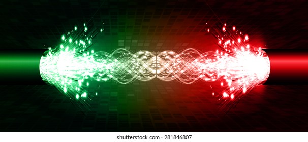 Electric lightning cables. dark green red  background with intense glowing sparkles and glitter. light. Electricity, power, bolt. Technology background for computer graphic website internet .circuit.