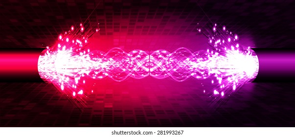 Electric lightning cables. dark pink purple background with intense glowing sparkles and glitter. light. Electricity, power, bolt. Technology background for computer graphic website internet .circuit.