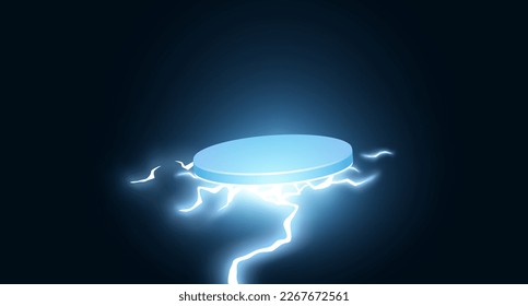 Electric lightning catwalk, with flash, power charge on dark blue background, illustration and for presentations, banners, business and social media, billboards, posters, websites and covers