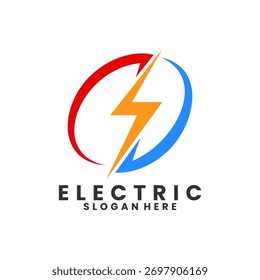 Electric lightning with circle line logo design vector template