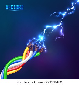 Electric lightning flash to vector colored cables