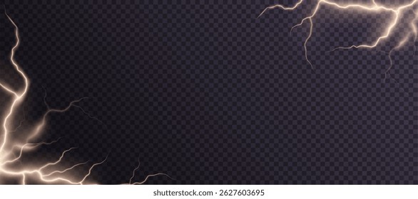 Marco eléctrico del relámpago con los arcos amarillos brillantes en fondo oscuro. Iluminación de Vector brillante para ilustraciones.