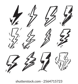 Electric lightning hand drawn doodle illustration collected