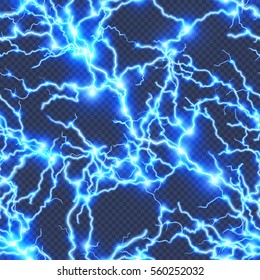 Electric lightning seamless pattern on blue. EPS 10 vector file included