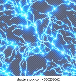 Electric lightning seamless pattern on blue. EPS 10 vector file included