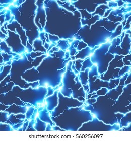 Electric lightning seamless pattern on blue. EPS 10 vector file included