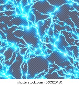 Electric lightning seamless pattern on blue. EPS 10 vector file included