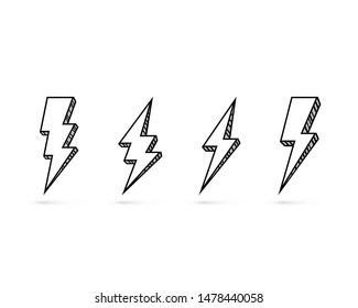 Electric lightning, set of icons on a white background. Vector illustration