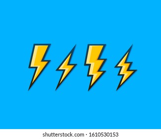 Electric lightning, set of icons on a blue background. Vector illustration