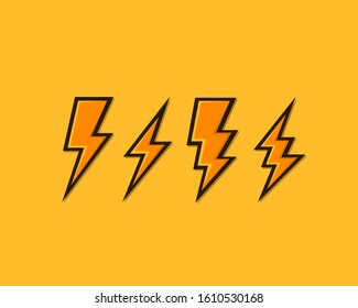 Electric lightning, set of icons on a orange background. Vector illustration