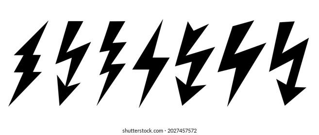 Electric lightning shape icons, thunder bolt vector signs set on white background