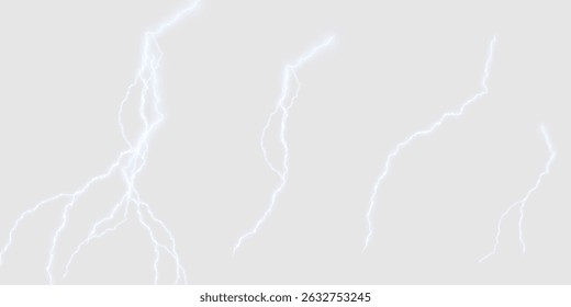 Electric lightning strike with bright purple glow on light background. Realistic flash of electric arc for energy effects, game design and visual overlays.
