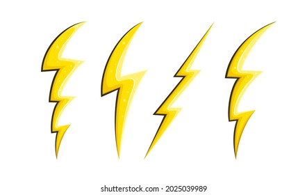Electric lightnings and flashes in comic style, symbol of speed. Cartoon lightnings set. Vector illustration isolated in white background