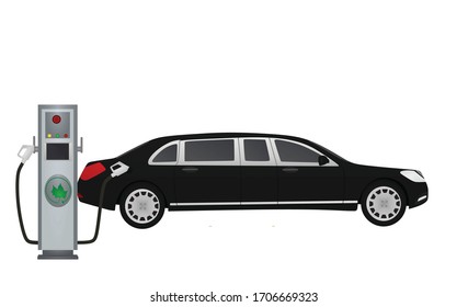 Electric limo charging. vector illustration