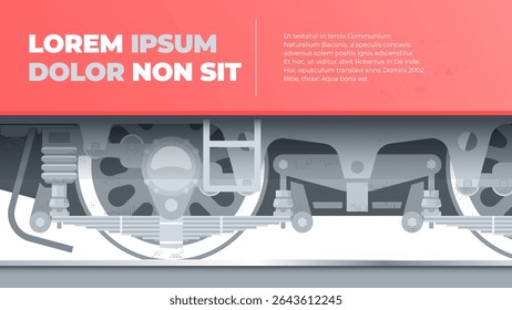 Electric locomotive close-up, side view. Vector template for covers, advertisements, postcards, screensavers, and the like