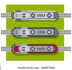 Electric locomotive of railways top view from above. Transport elements for building a city plan