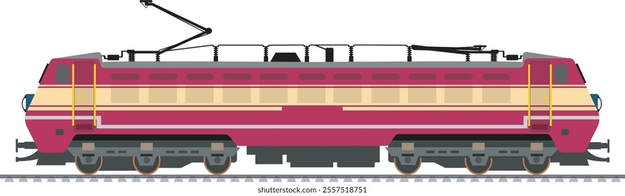 Electric locomotive with white background, side view of a train on track, vector