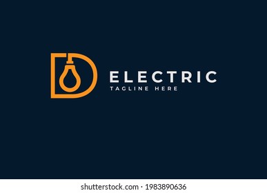 Electric Logo, abstract letter D with light bulb inside, electric design logo template, vector illustration