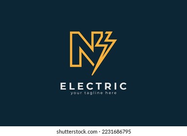 Electric Logo, abstract letter N and lightning bolt combination, tunder bolt design logo template element, vector illustration