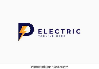 Electric Logo. abstract letter P with thunder bolt inside, electric design logo template, vector illustration