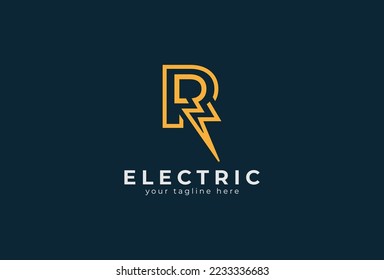 Electric Logo, abstract letter R and lightning bolt combination, tunder bolt design logo template element, vector illustration