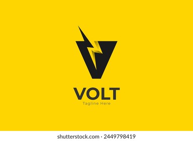 Electric Logo. abstract letter V from negative space lightning bolt, tunder bolt design logo template, vector illustration