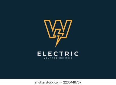 Electric Logo, abstract letter W and lightning bolt combination, tunder bolt design logo template element, vector illustration