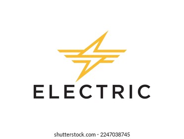 elektrisches Logo-Design. Blitz mit Flügelkombinationssymbol, Vektorgrafik.