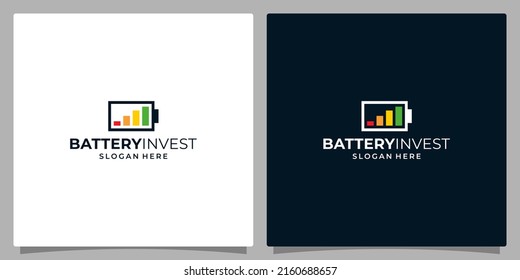 Electric logo design template. Battery logo with investment chart symbol logo design. Premium vector