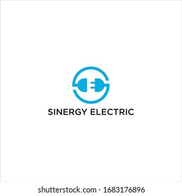 Electric logo design template with electric plug and S E letter together in a round frame. Vector.