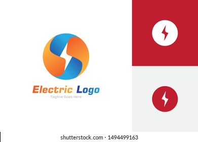 Electric logo design with thunder sign in circle. vector illustration
