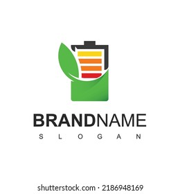 Electric Logo Green Energy Concept using Battery And Leaf Icon