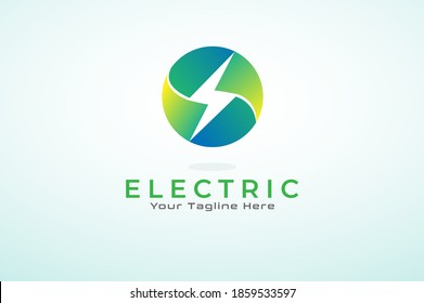 Electric logo, Green thunder bolt icon from circle negative space, Flat Design Logo Template, vector illustration